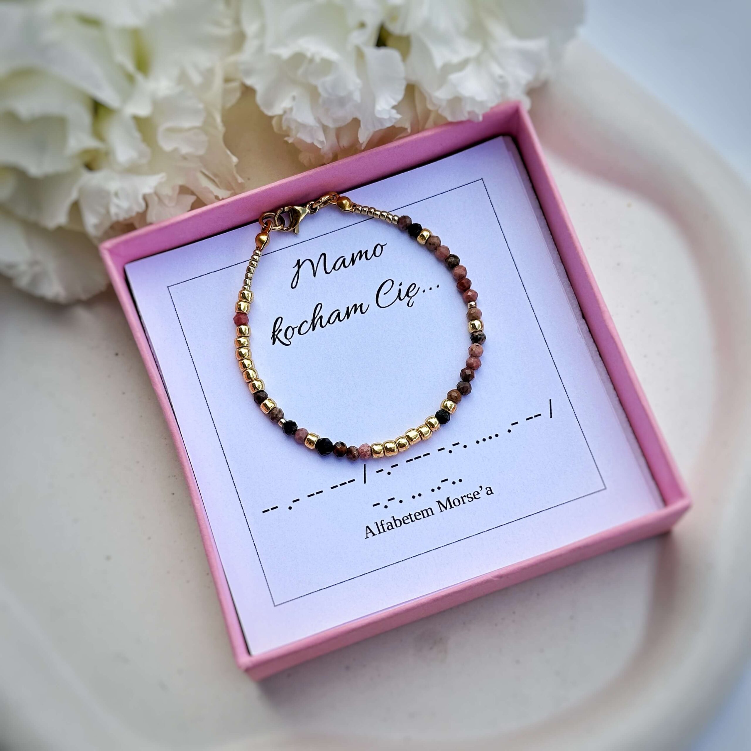 Bransoletka na zapięcie dla mamy "Mamo, kocham Cię/kochamy Cię" - alfabet MORSA - obrazek 2