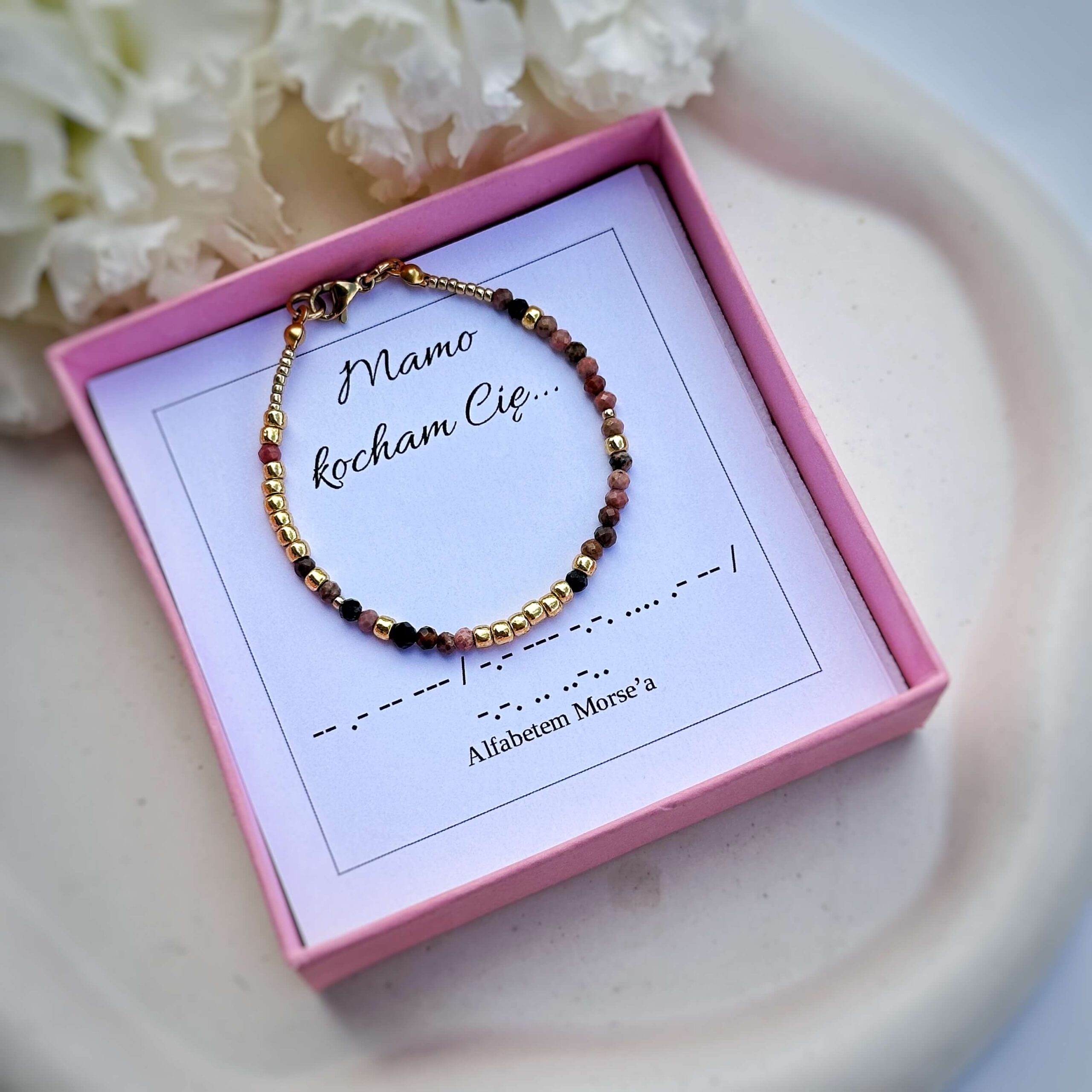 Bransoletka na zapięcie dla mamy "Mamo, kocham Cię/kochamy Cię" - alfabet MORSA