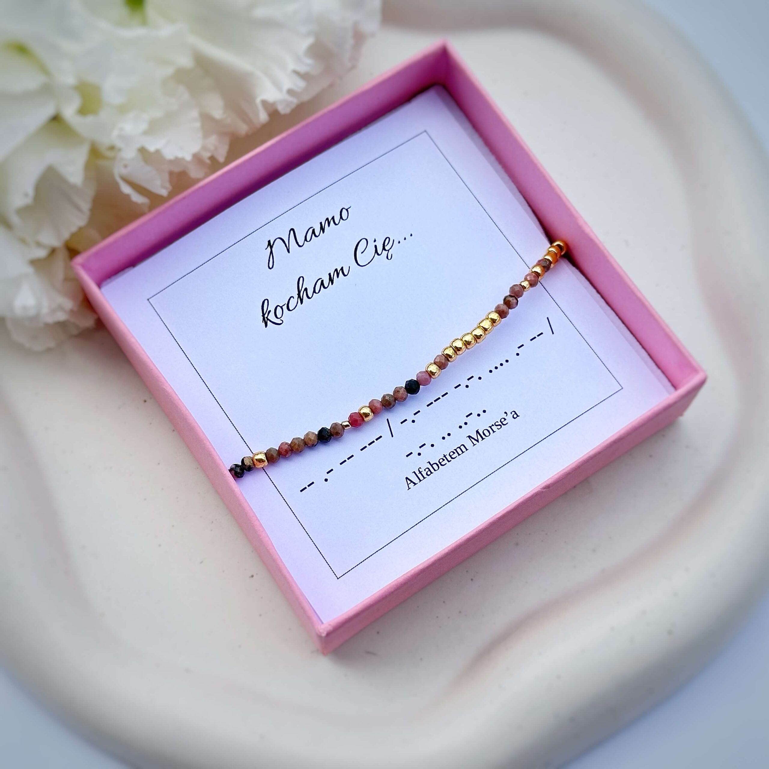 Bransoletka dla mamy "Mamo, kocham Cię/kochamy Cię" - alfabet MORSA