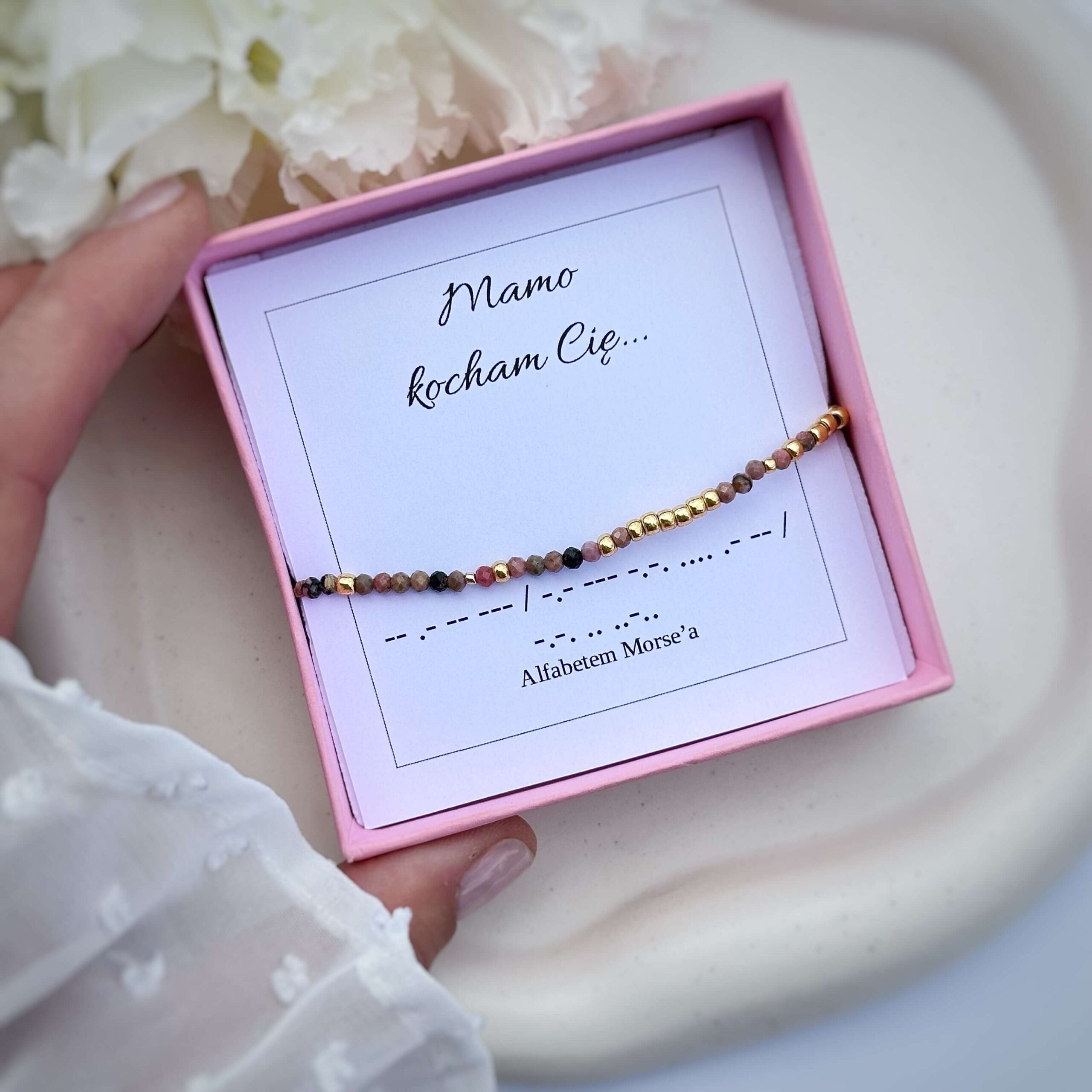 Bransoletka dla mamy "Mamo, kocham Cię/kochamy Cię" - alfabet MORSA - obrazek 2
