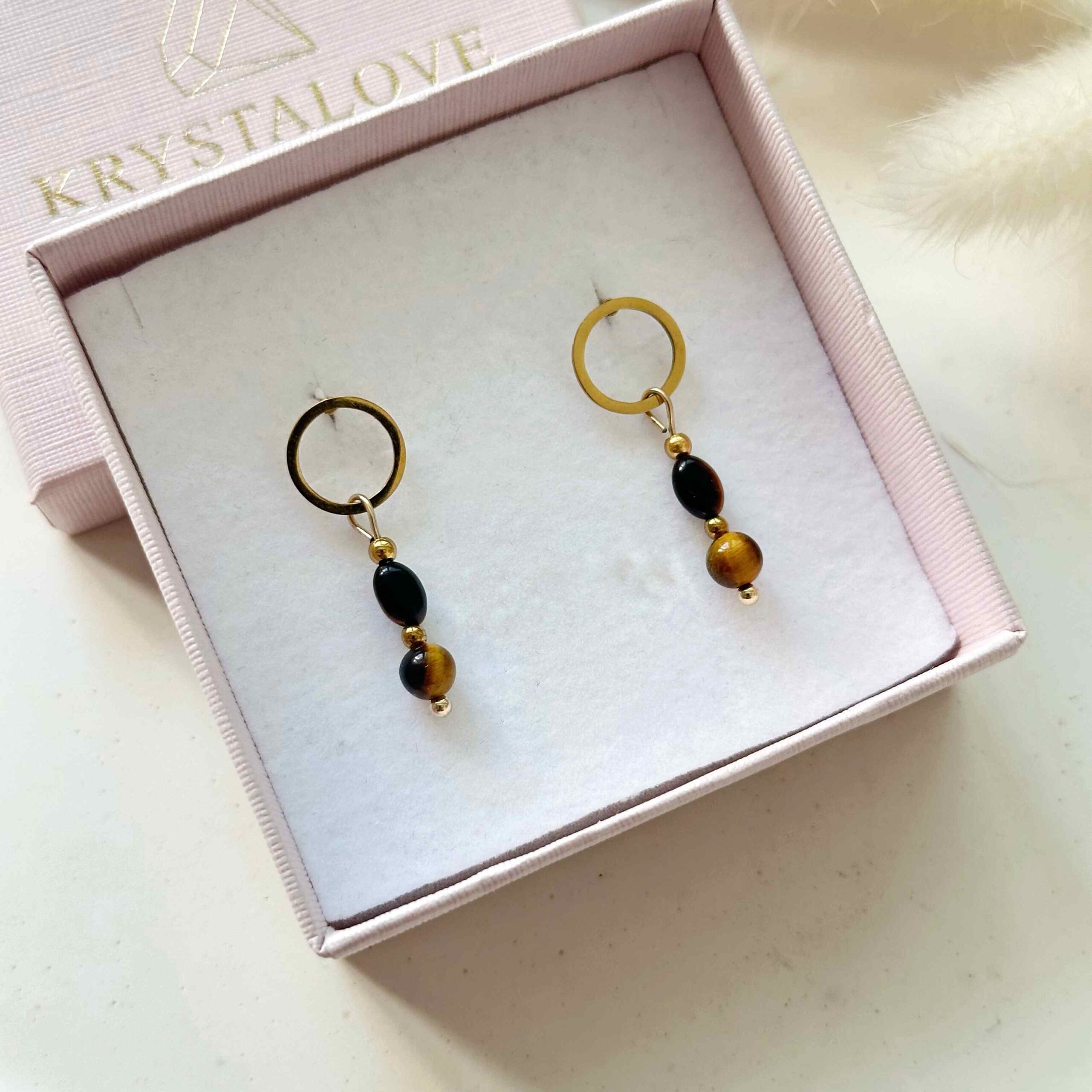 kolczyki z kamieniem naturalnym tygrysie oko