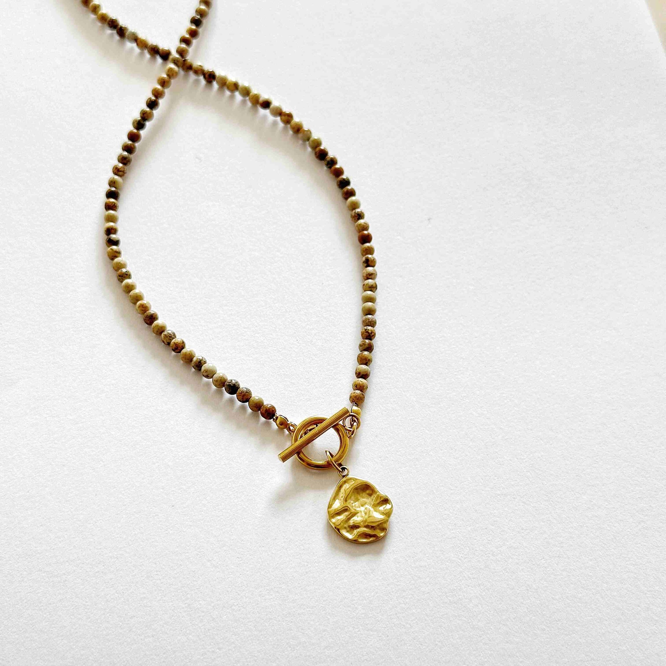 jesienny naszyjnik bezowy naszyjnik naszyjnik z kamieni naturalnych