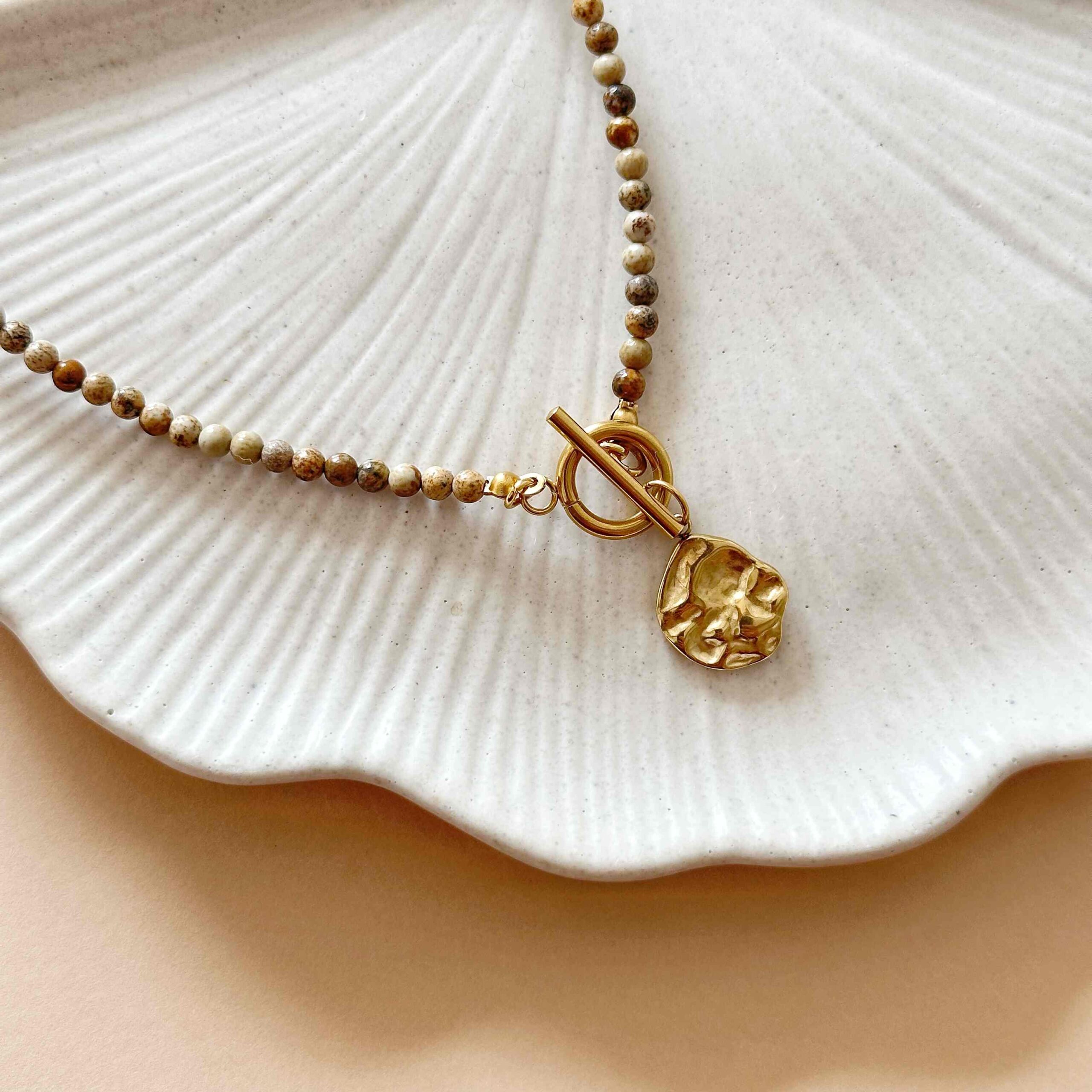 jesienny naszyjnik bezowy naszyjnik naszyjnik z kamieni naturalnych