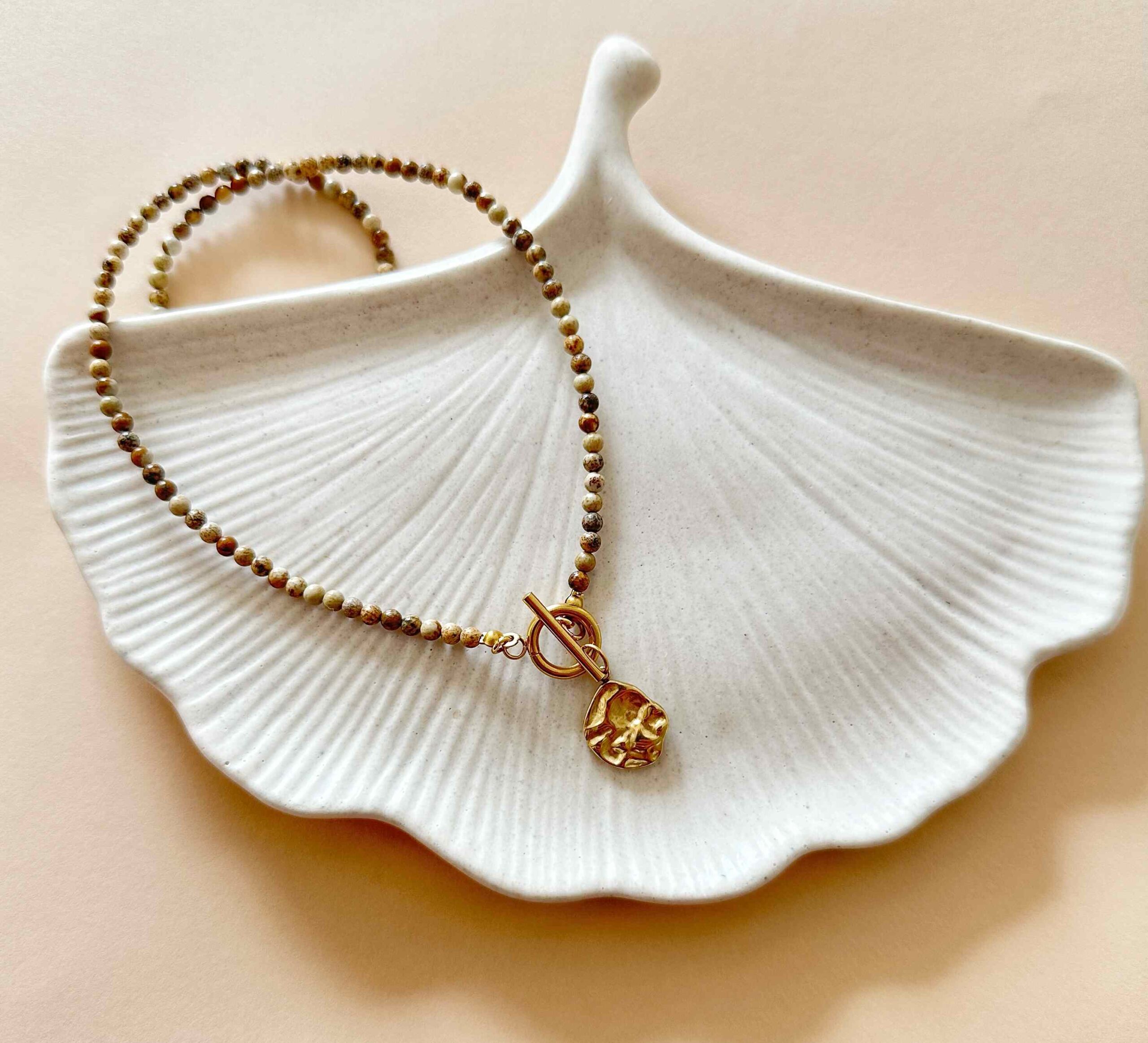 jesienny naszyjnik bezowy naszyjnik naszyjnik z kamieni naturalnych