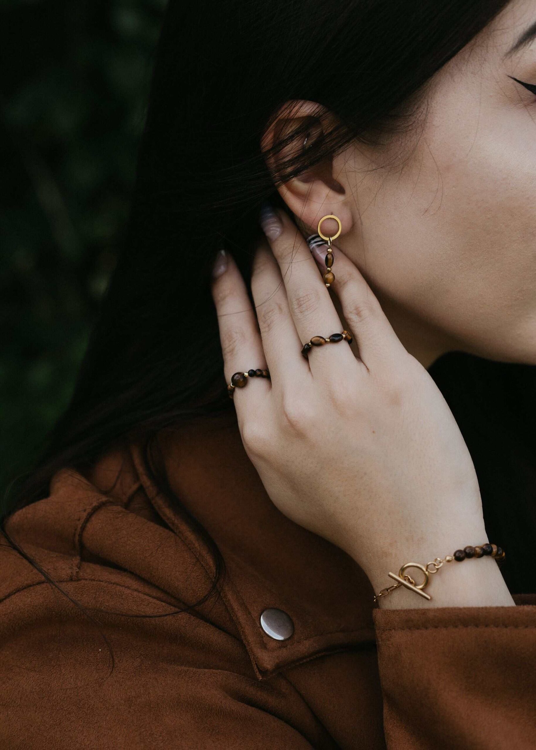 kolczyki z kamieniem naturalnym tygrysie oko