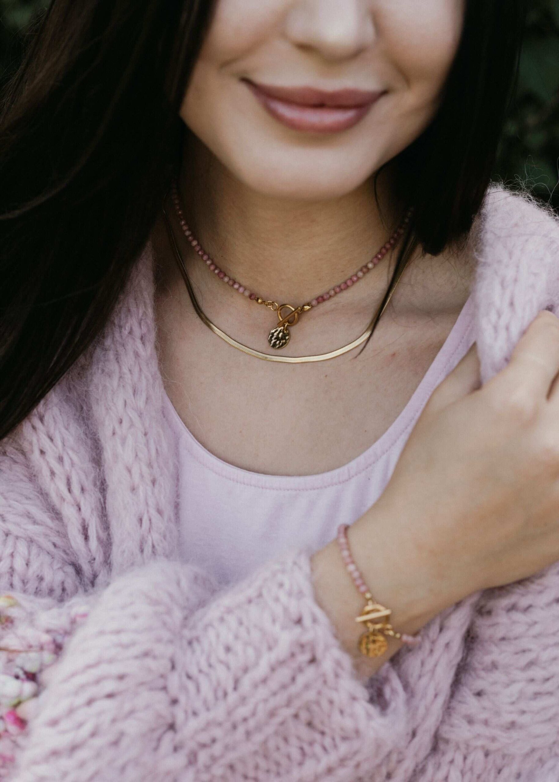 naszyjnik rodochrozyt z kamieni naturalnych