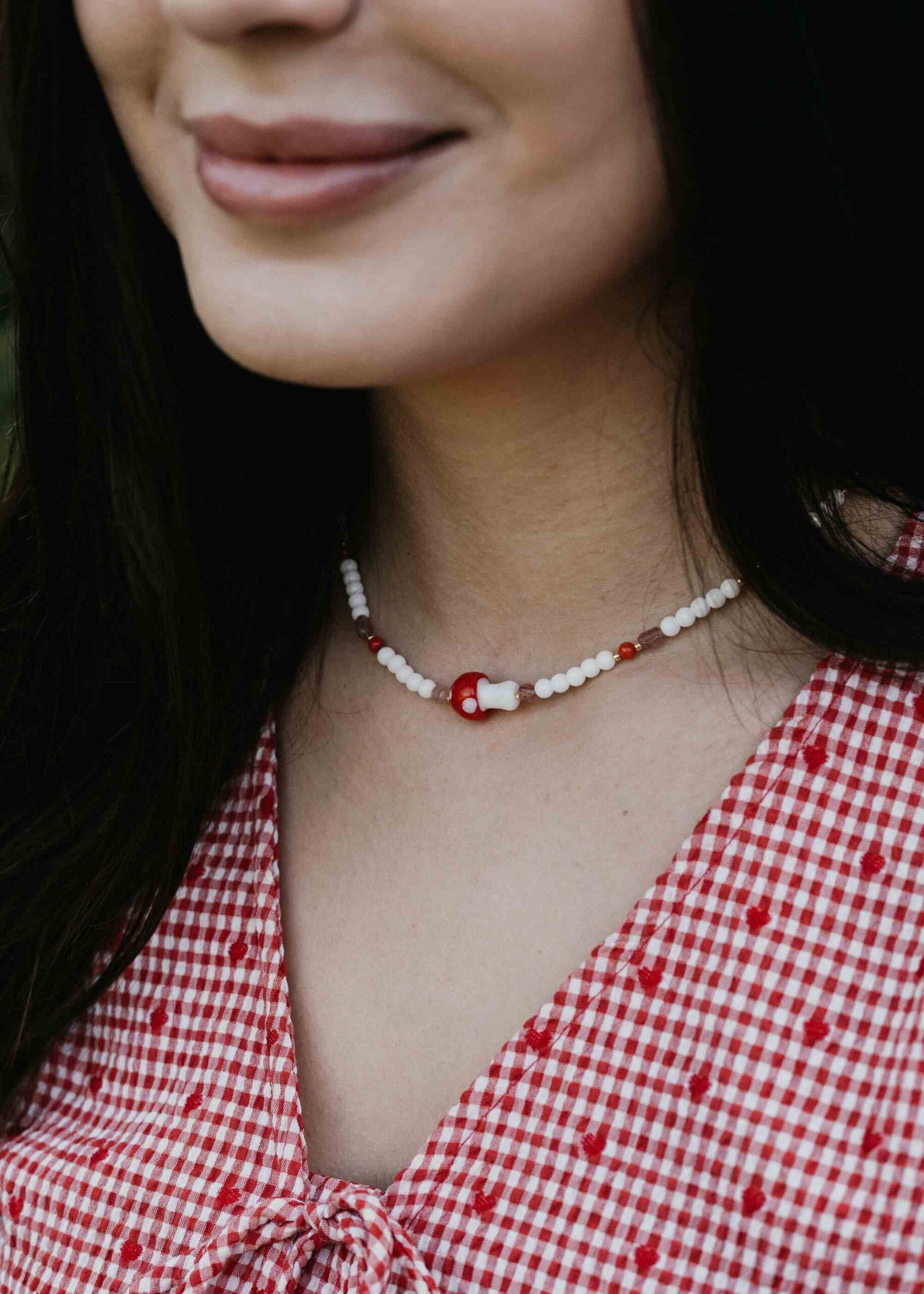 naszyjnik grzyb jesienny czerwony naszyjnik