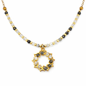 Naszyjnik Kwiat Lotosu z kryształem górskim i rutylem