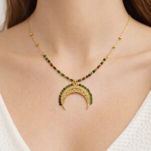 Naszyjnik Lunula z Zoisytem i Rubinem